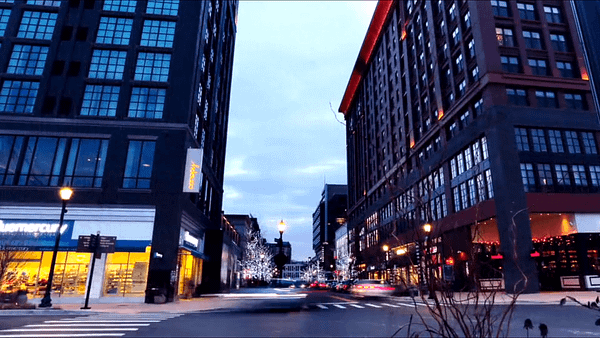 city street at dusk